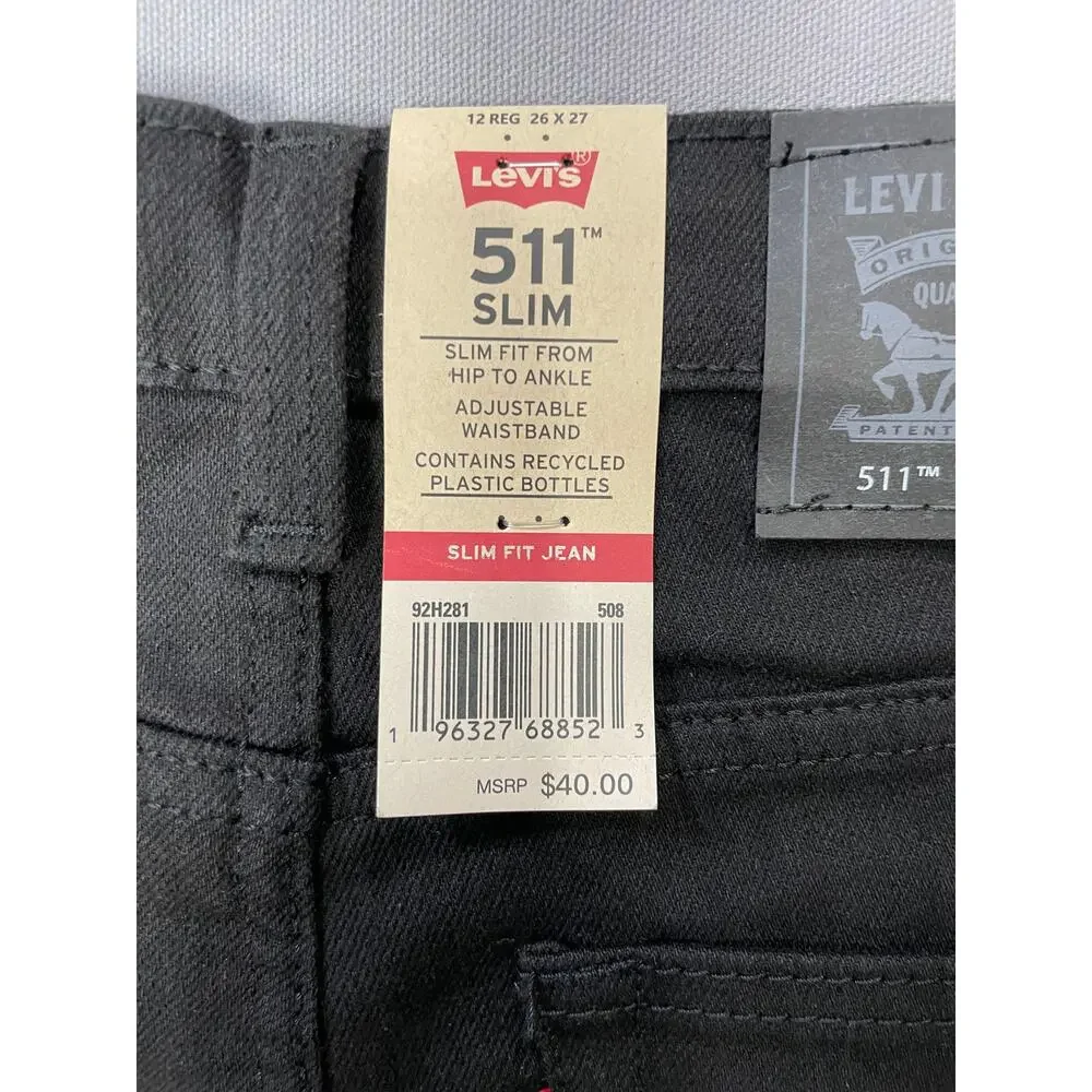 NEW Levi's 511 Slim Fit Straight Leg Black Denim Jeans Size 12 Reg /‎ 26W X 27L